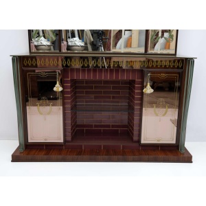 Luigi Brusotti Mid-Century Modern Italian Bar Cabinet with Decorated Mirror, 40s
