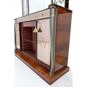 Luigi Brusotti Mid-Century Modern Italian Bar Cabinet with Decorated Mirror, 40s
