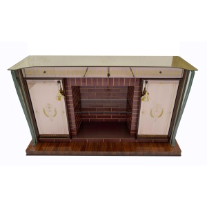 Luigi Brusotti Mid-Century Modern Italian Bar Cabinet with Decorated Mirror, 40s