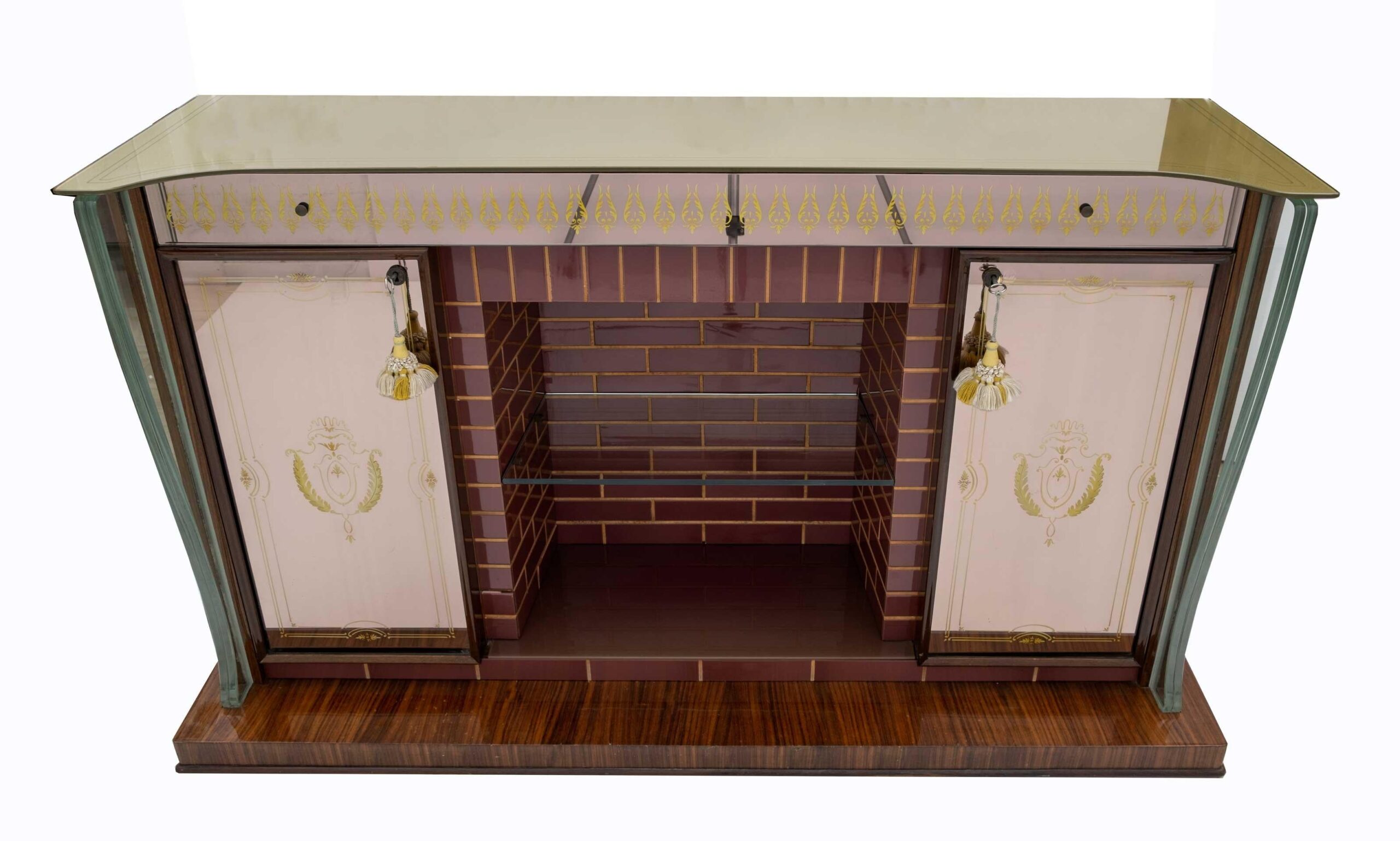 Luigi Brusotti Mid-Century Modern Italian Bar Cabinet with Decorated Mirror, 40s