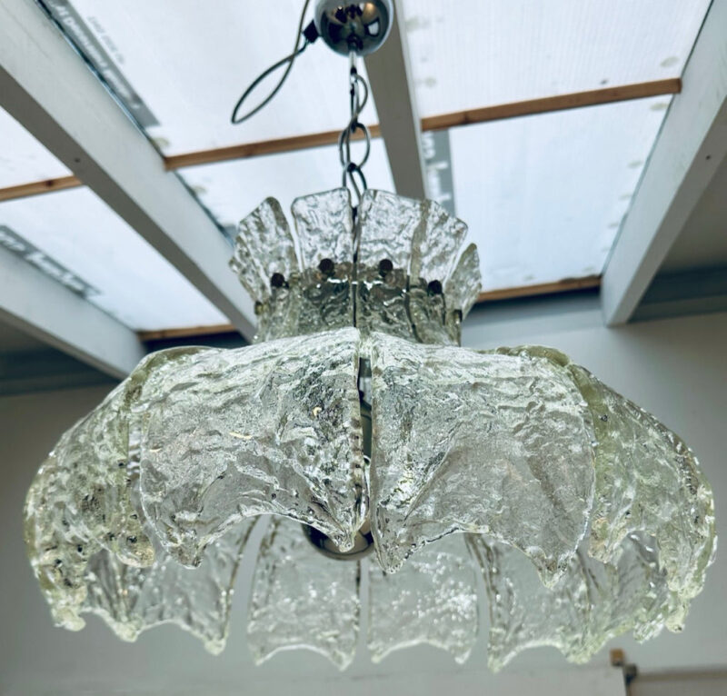 Mid Century Murano Forked Glass Mazzega Pendant Light, 1960s