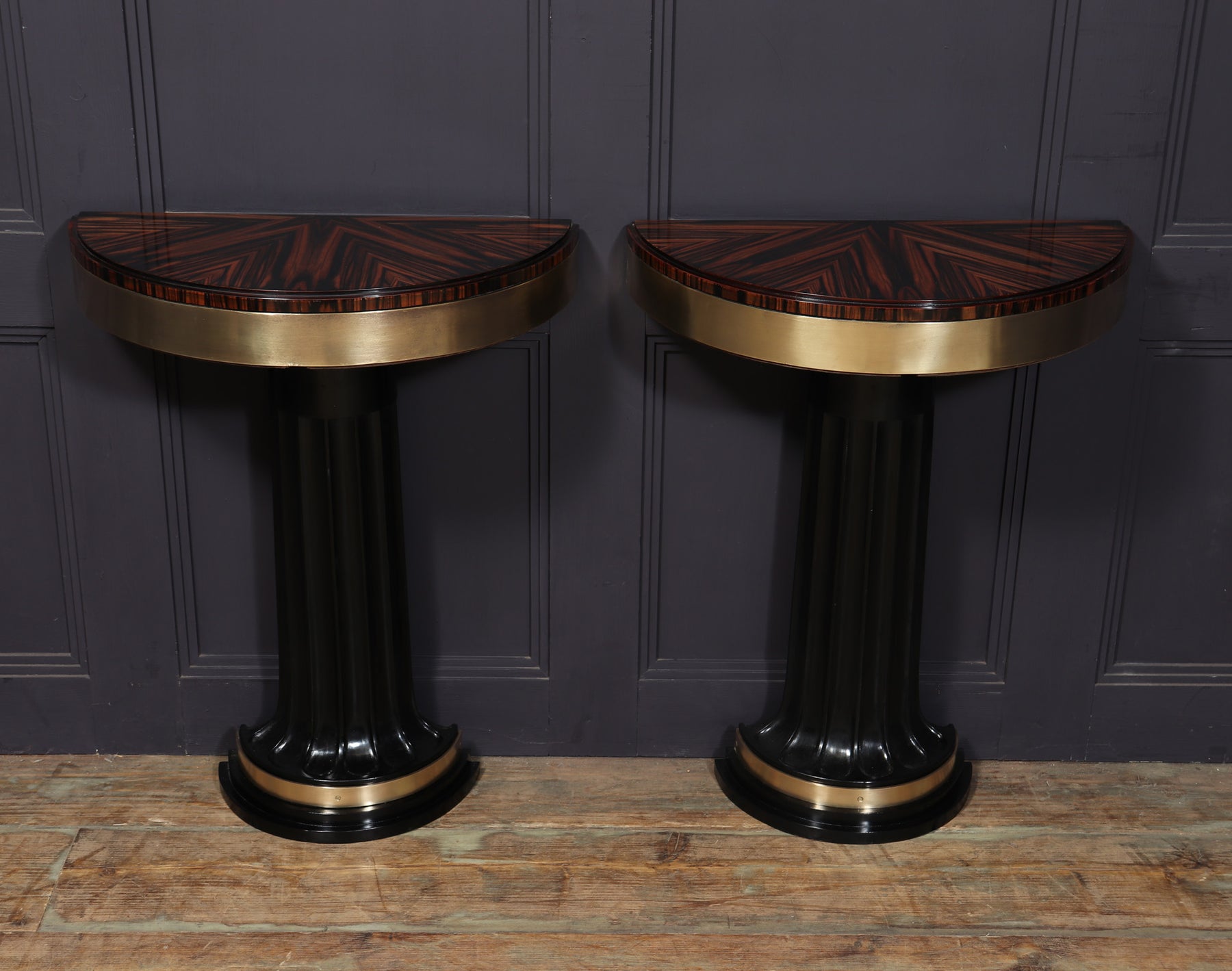 Art Deco Console Tables In Macassar Ebony, 1940s