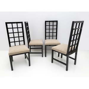 Four Mackintosh Style Black Lacquered High Back Chairs, 1979