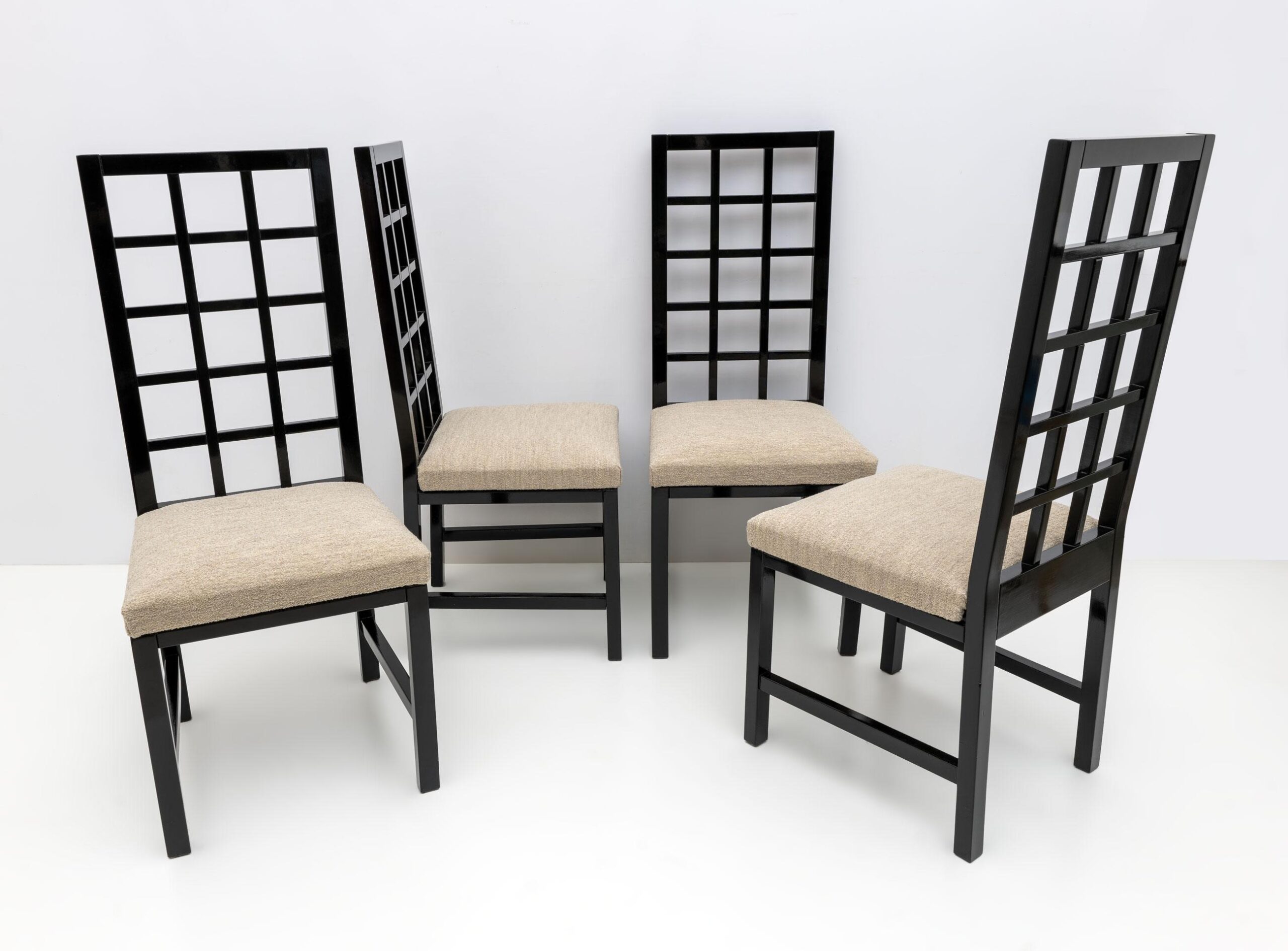 Four Mackintosh Style Black Lacquered High Back Chairs, 1979