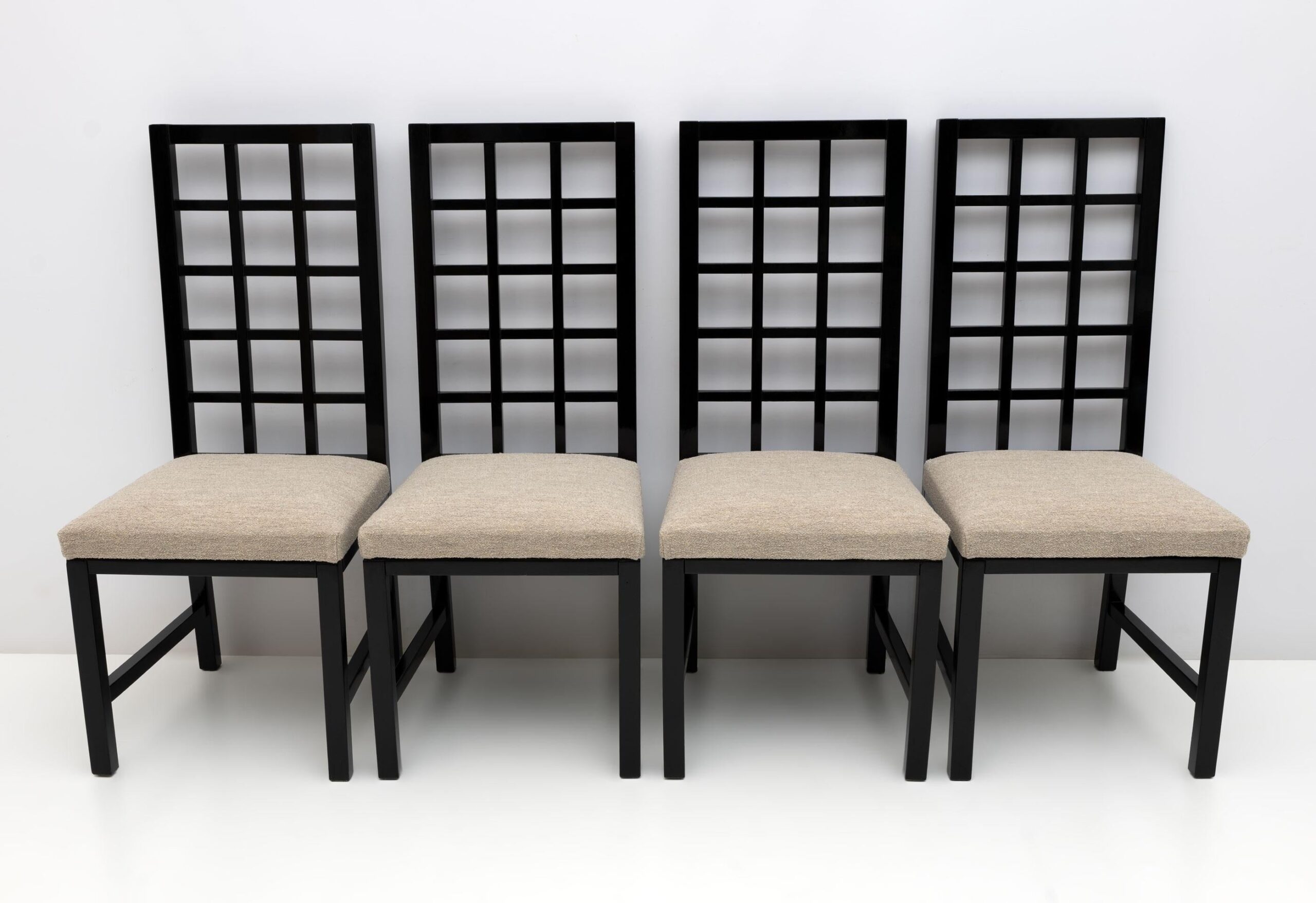 Four Mackintosh Style Black Lacquered High Back Chairs, 1979