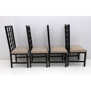 Four Mackintosh Style Black Lacquered High Back Chairs, 1979