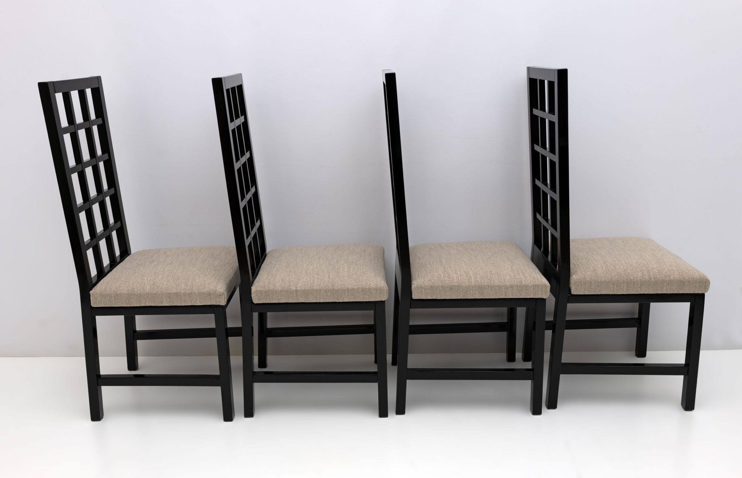Four Mackintosh Style Black Lacquered High Back Chairs, 1979
