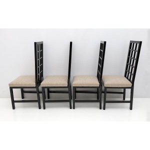 Four Mackintosh Style Black Lacquered High Back Chairs, 1979