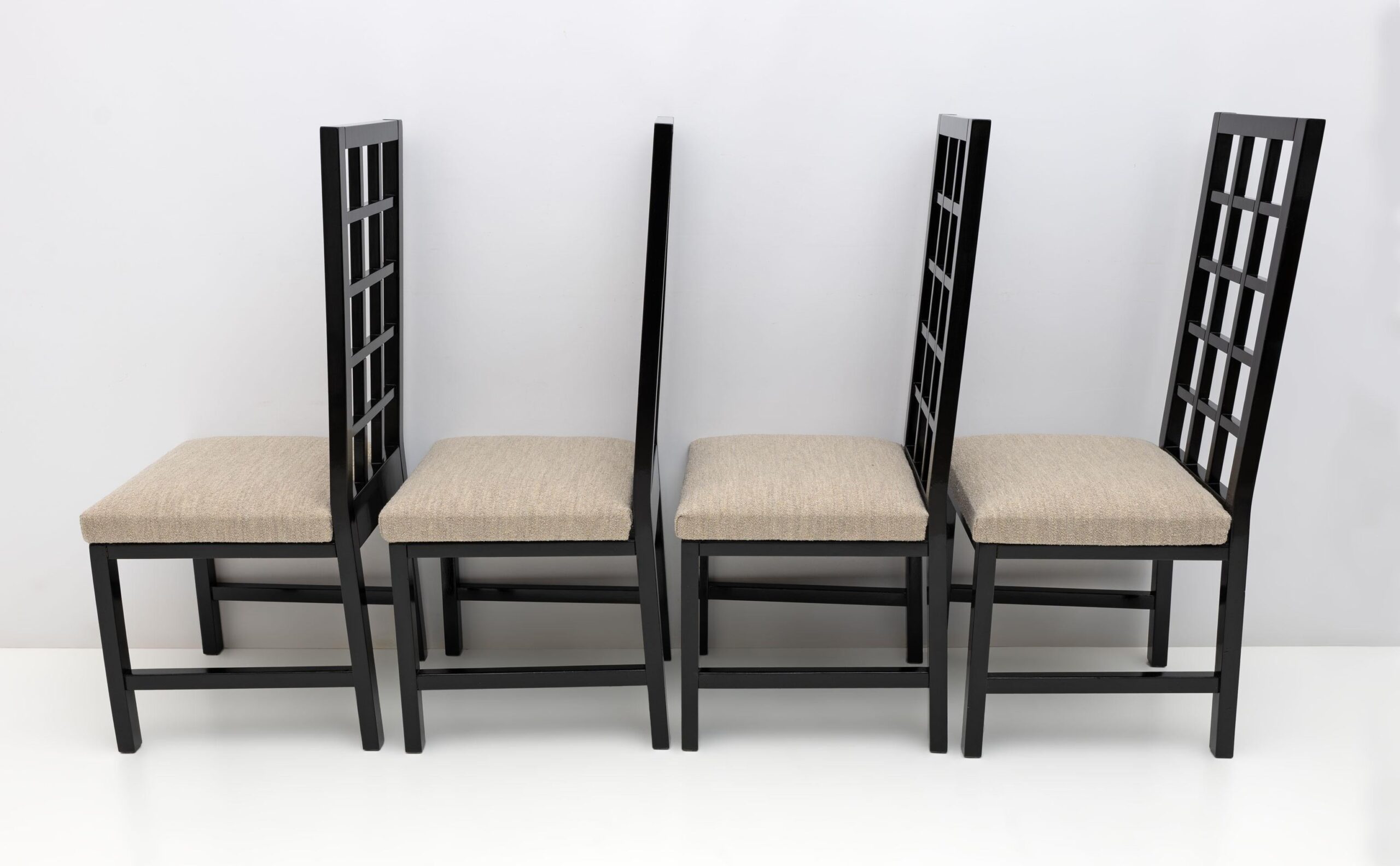 Four Mackintosh Style Black Lacquered High Back Chairs, 1979