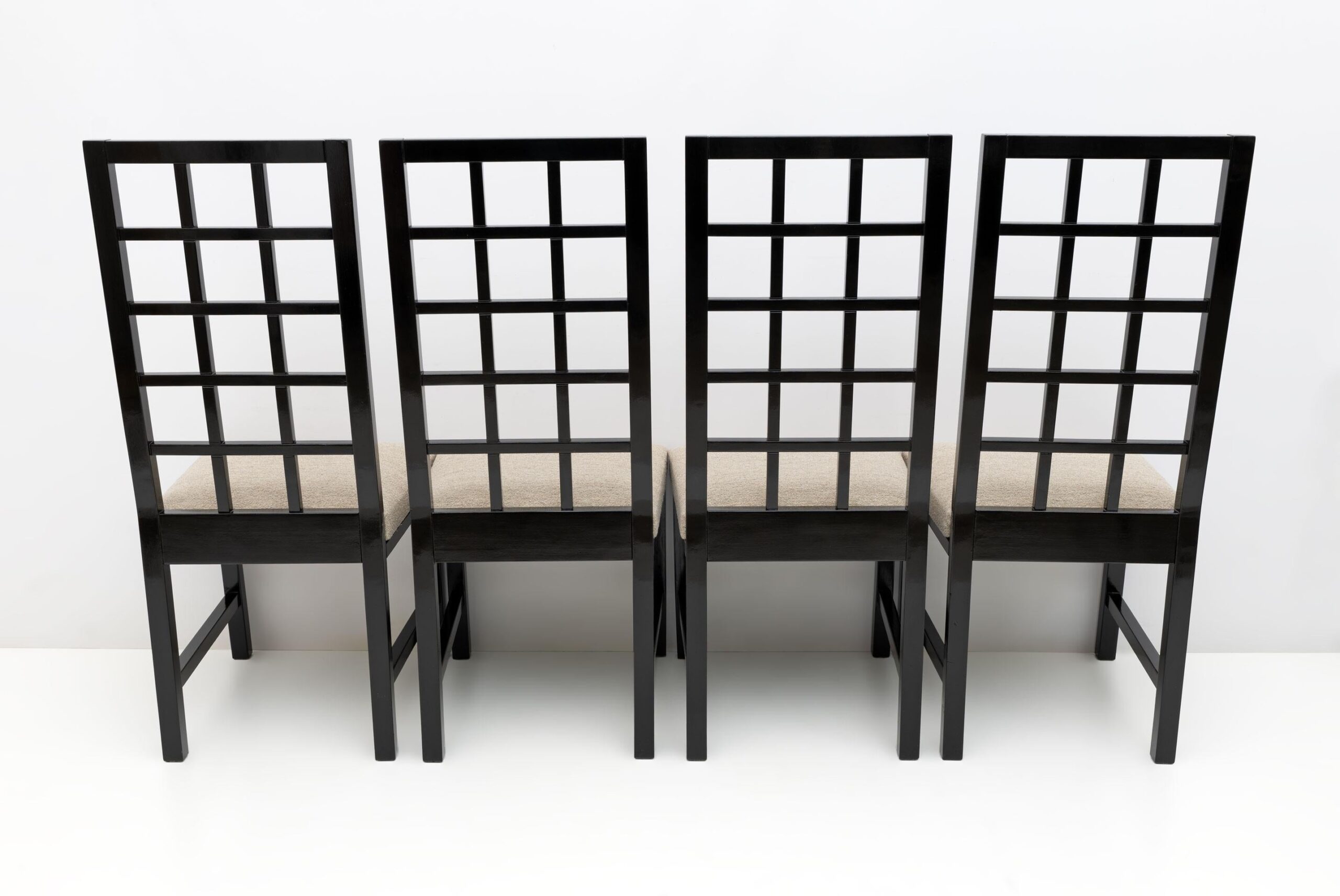 Four Mackintosh Style Black Lacquered High Back Chairs, 1979