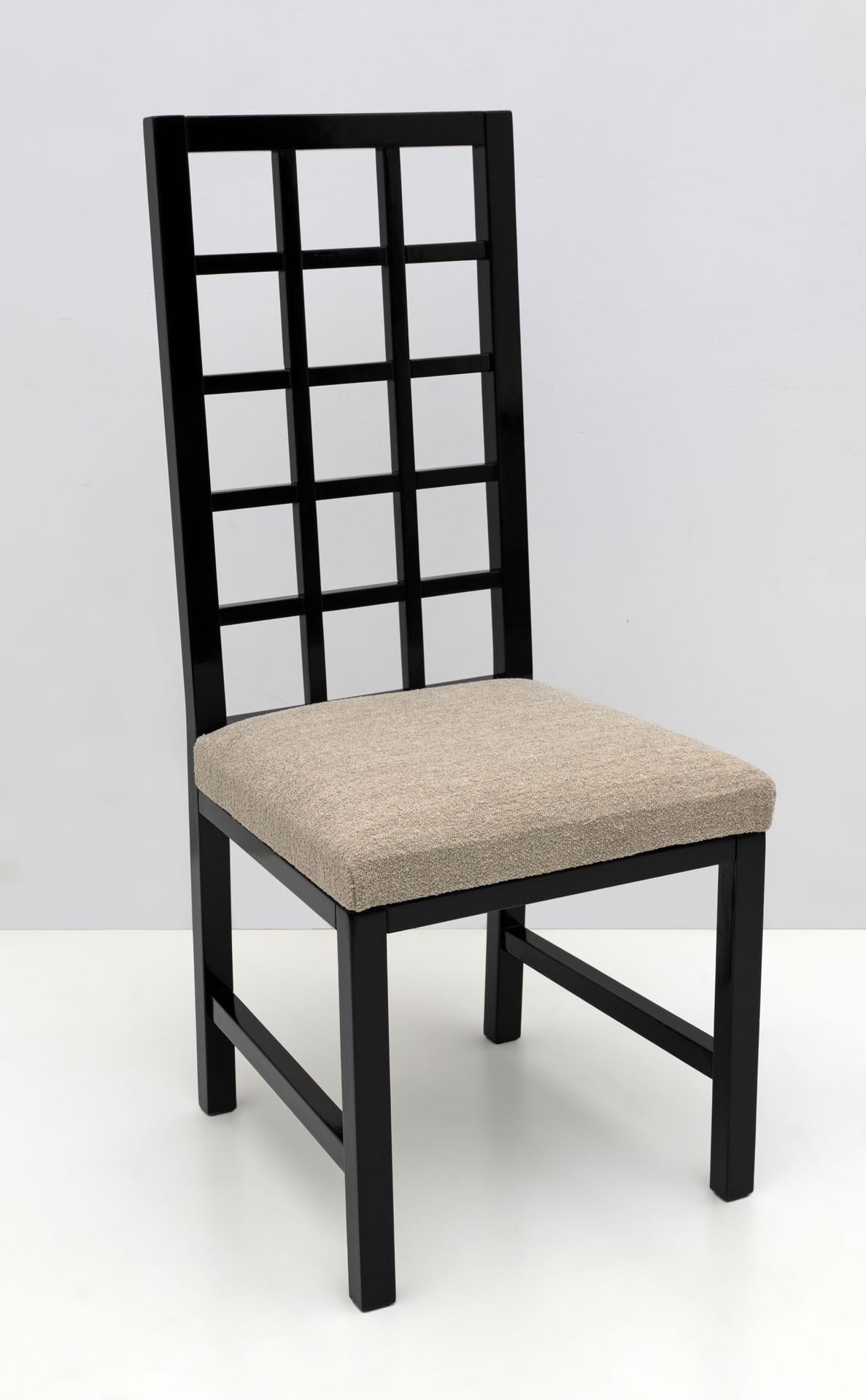 Four Mackintosh Style Black Lacquered High Back Chairs, 1979