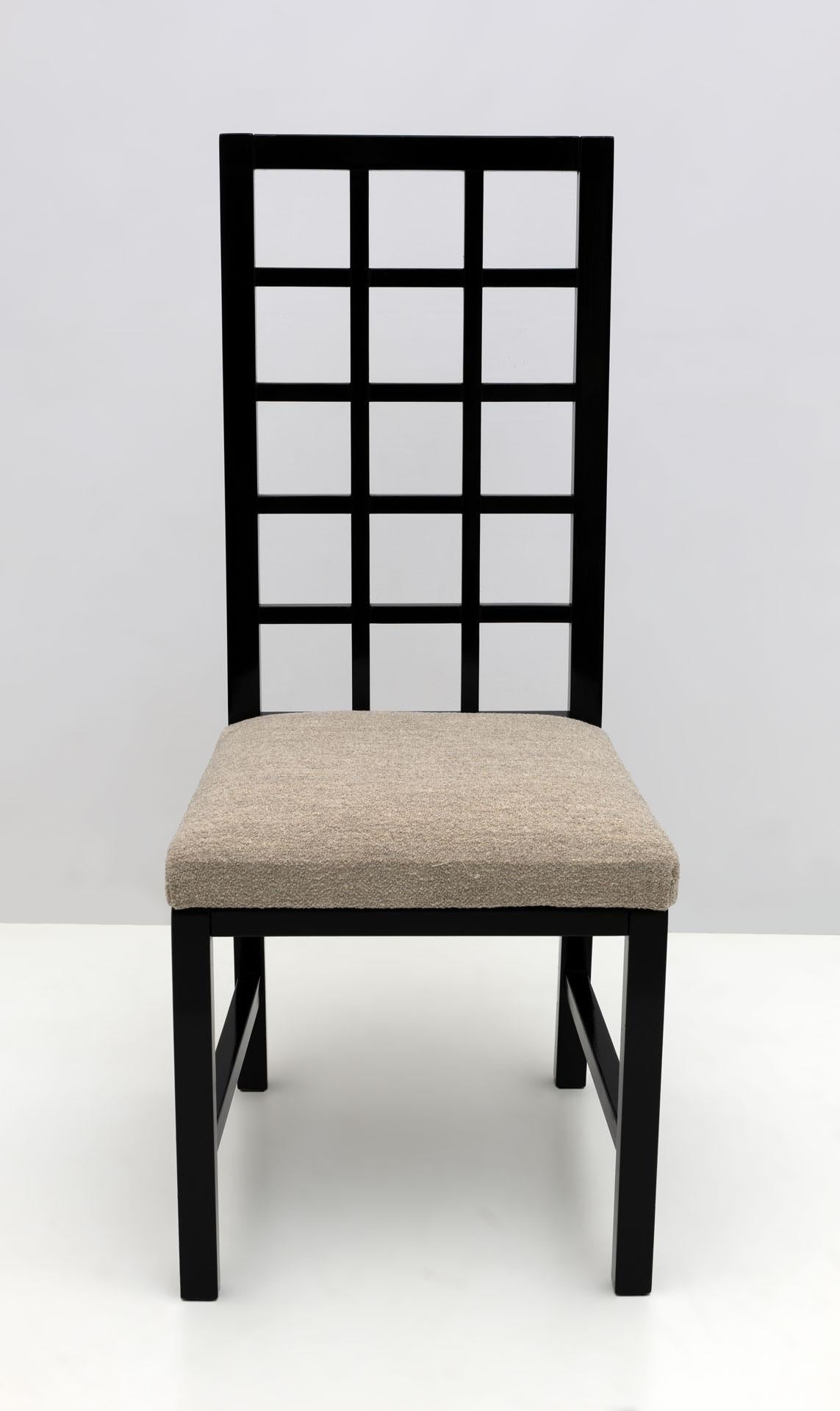 Four Mackintosh Style Black Lacquered High Back Chairs, 1979