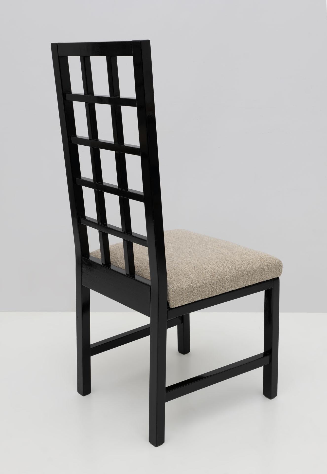 Four Mackintosh Style Black Lacquered High Back Chairs, 1979