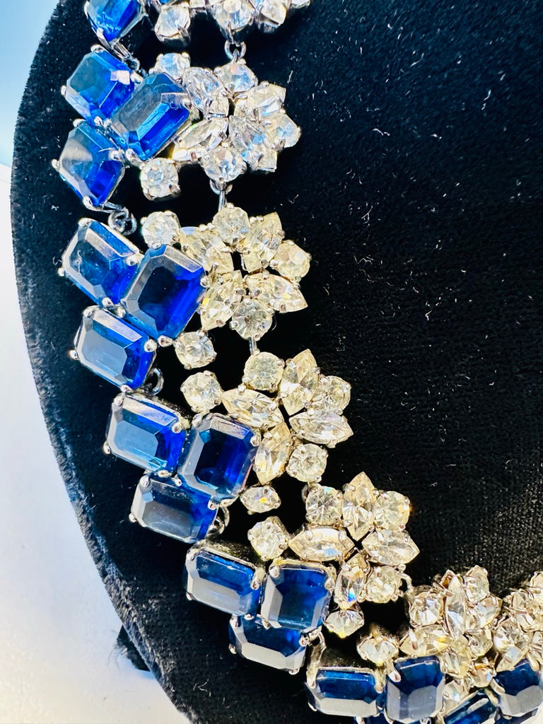 Stunning Early 1960s Dior Blue Clear Crystal Necklace