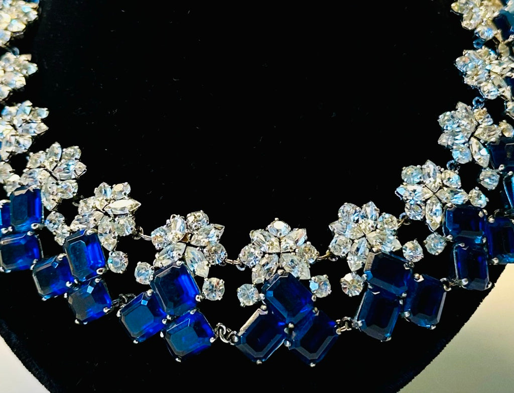 Stunning Early 1960s Dior Blue Clear Crystal Necklace