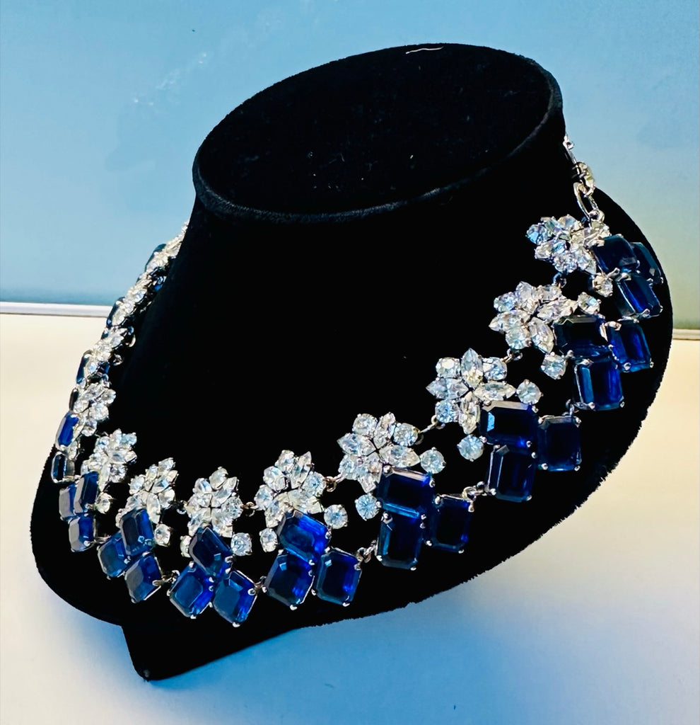 Stunning Early 1960s Dior Blue Clear Crystal Necklace