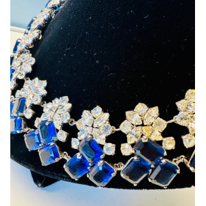 Stunning Early 1960s Dior Blue Clear Crystal Necklace