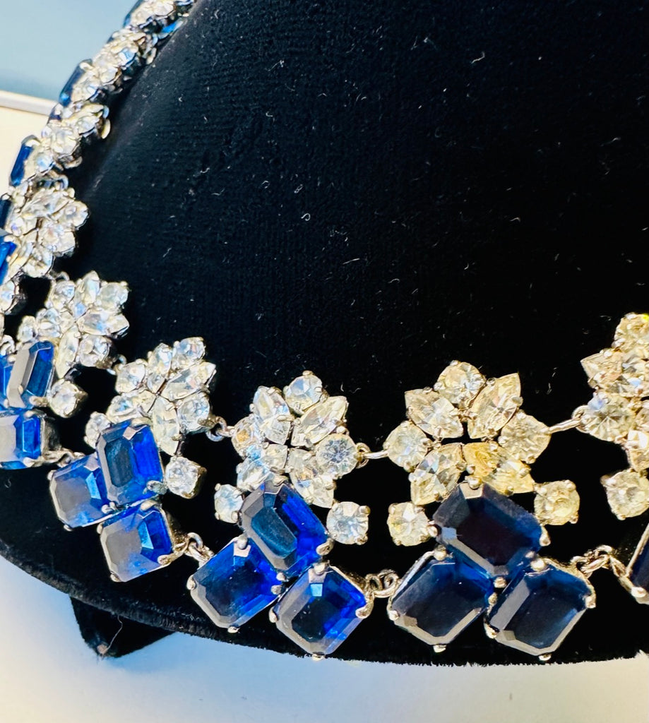 Stunning Early 1960s Dior Blue Clear Crystal Necklace