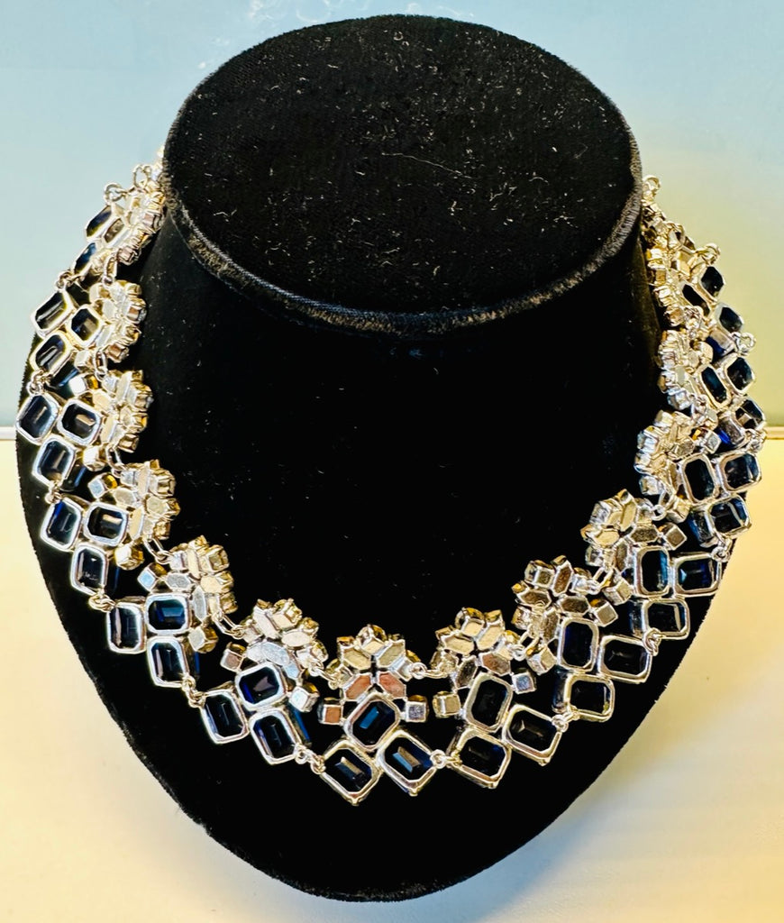 Stunning Early 1960s Dior Blue Clear Crystal Necklace