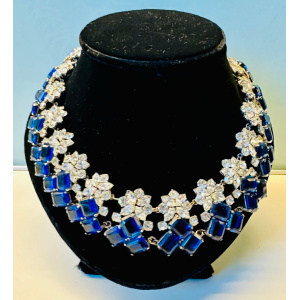 Stunning Early 1960s Dior Blue Clear Crystal Necklace