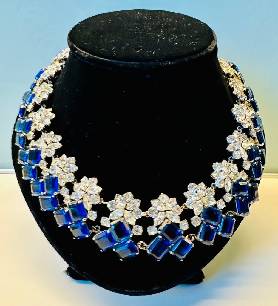Stunning Early 1960s Dior Blue Clear Crystal Necklace