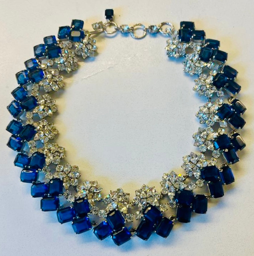 Stunning Early 1960s Dior Blue Clear Crystal Necklace