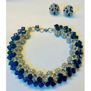 Stunning Early 1960s Dior Blue Clear Crystal Necklace