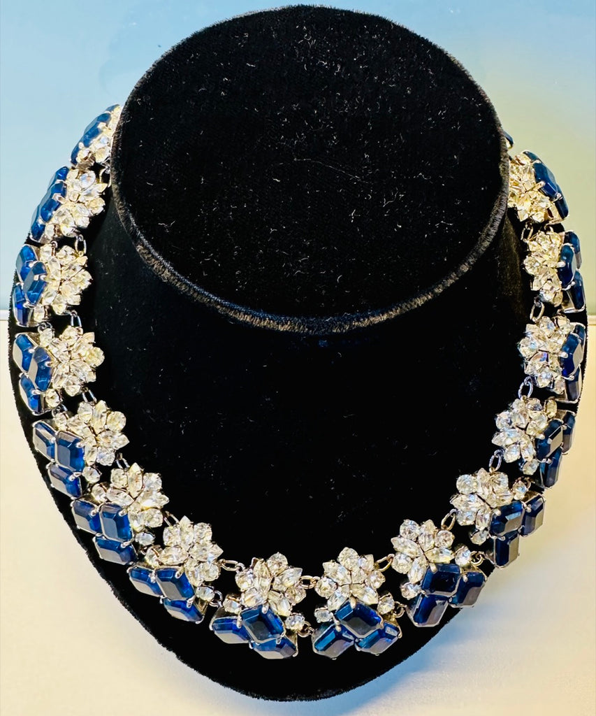 Stunning Early 1960s Dior Blue Clear Crystal Necklace