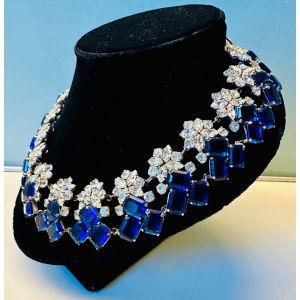 Stunning Early 1960s Dior Blue Clear Crystal Necklace