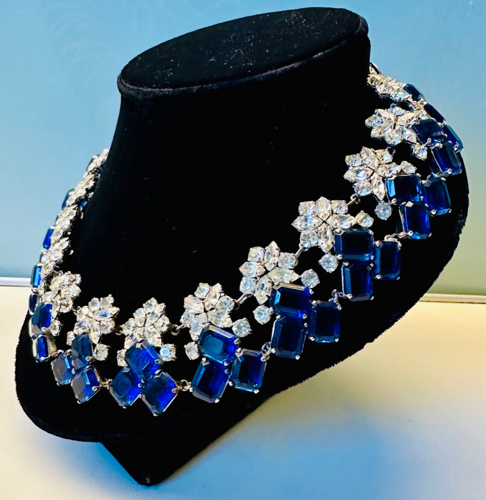 Stunning Early 1960s Dior Blue Clear Crystal Necklace