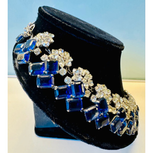 Stunning Early 1960s Dior Blue Clear Crystal Necklace