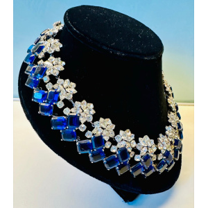 Stunning Early 1960s Dior Blue Clear Crystal Necklace