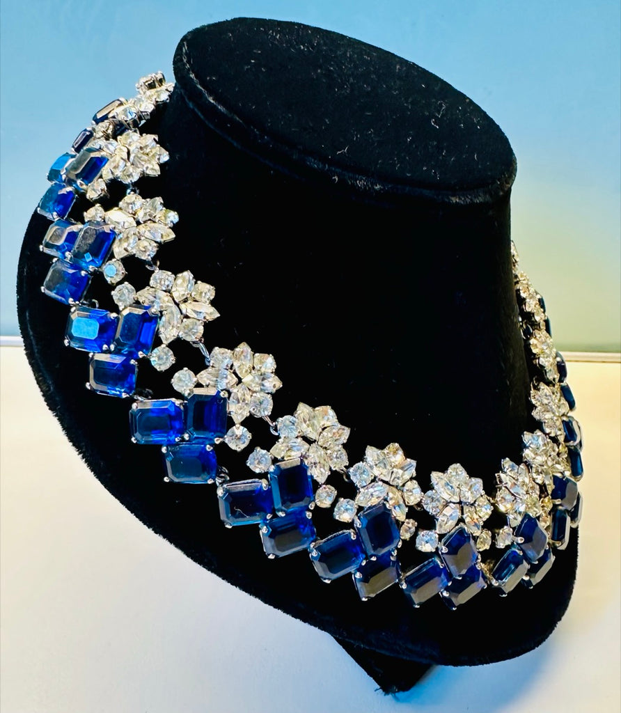 Stunning Early 1960s Dior Blue Clear Crystal Necklace