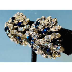 Stunning Pair Of Early 1960s Dior Blue Clear Crystal Earrings