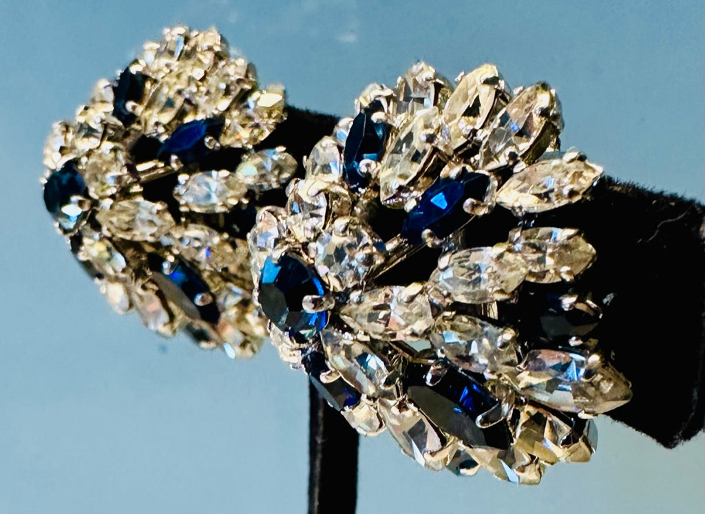 Stunning Pair Of Early 1960s Dior Blue Clear Crystal Earrings