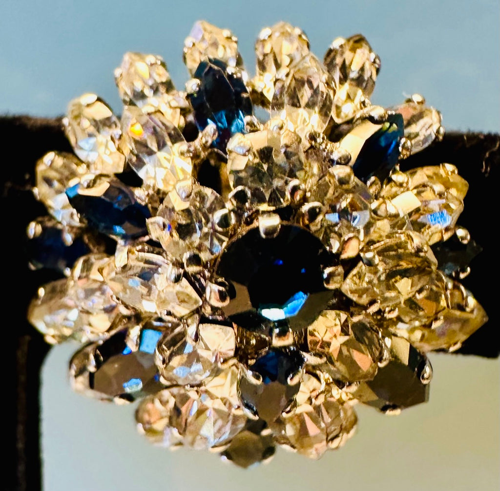Stunning Pair Of Early 1960s Dior Blue Clear Crystal Earrings