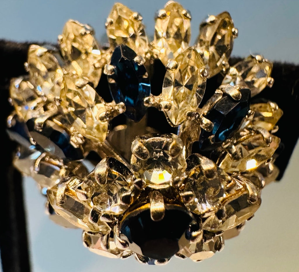 Stunning Pair Of Early 1960s Dior Blue Clear Crystal Earrings