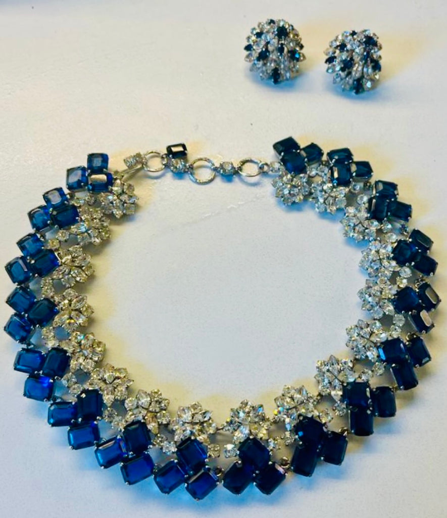 Stunning Pair Of Early 1960s Dior Blue Clear Crystal Earrings