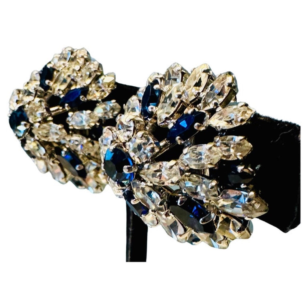 Stunning Pair Of Early 1960s Dior Blue Clear Crystal Earrings