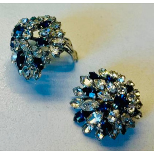 Stunning Pair Of Early 1960s Dior Blue Clear Crystal Earrings