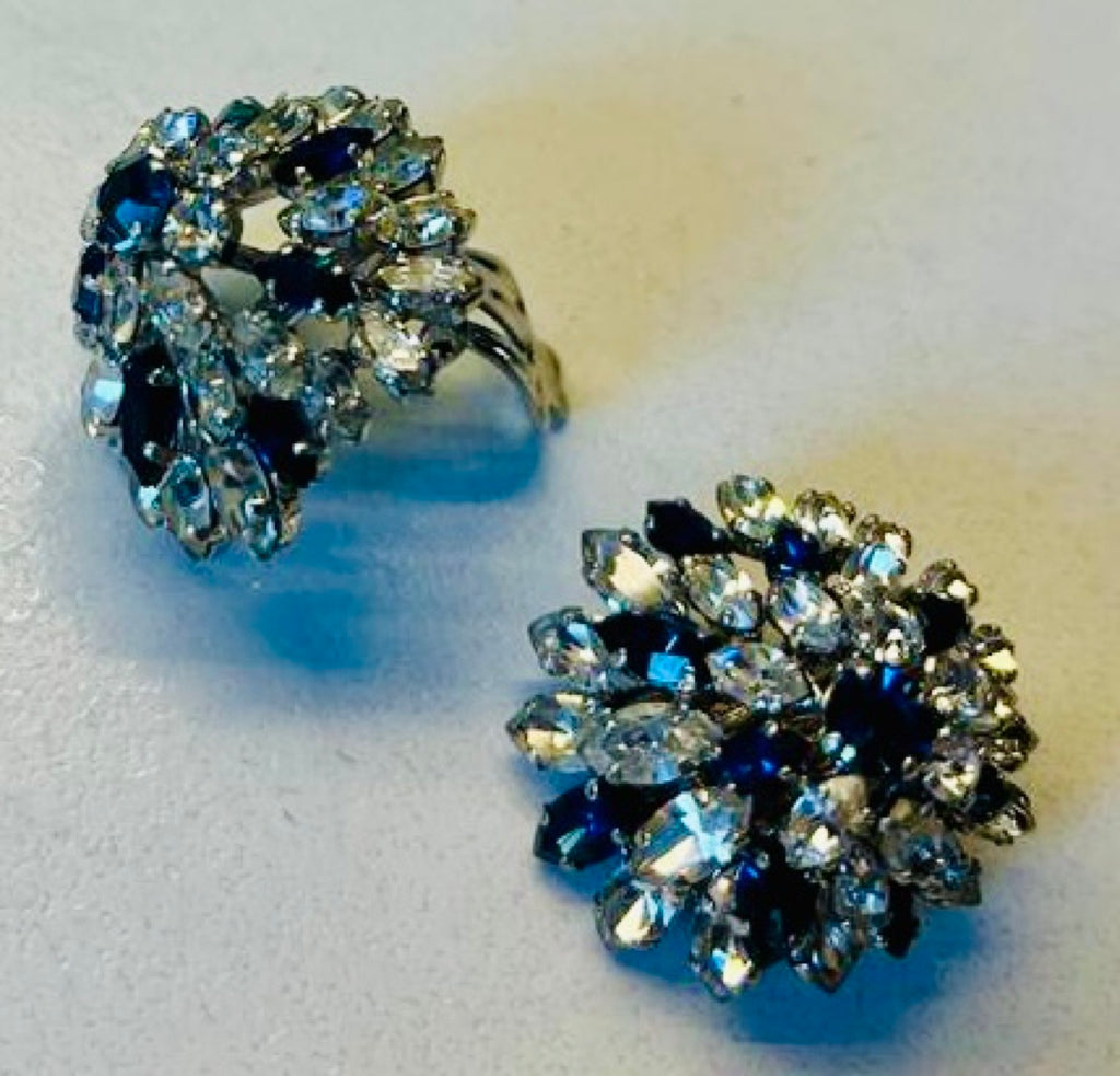 Stunning Pair Of Early 1960s Dior Blue Clear Crystal Earrings