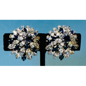 Stunning Pair Of Early 1960s Dior Blue Clear Crystal Earrings