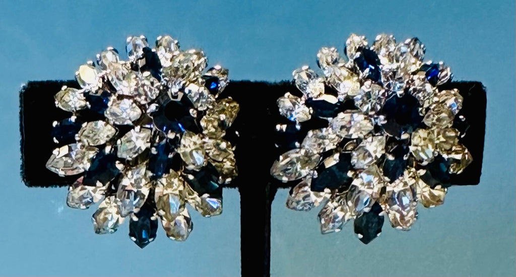 Stunning Pair Of Early 1960s Dior Blue Clear Crystal Earrings