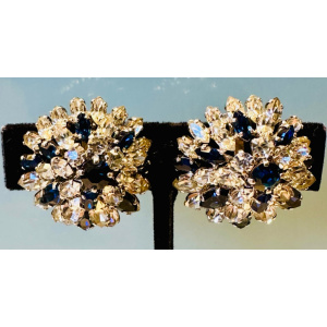 Stunning Pair Of Early 1960s Dior Blue Clear Crystal Earrings