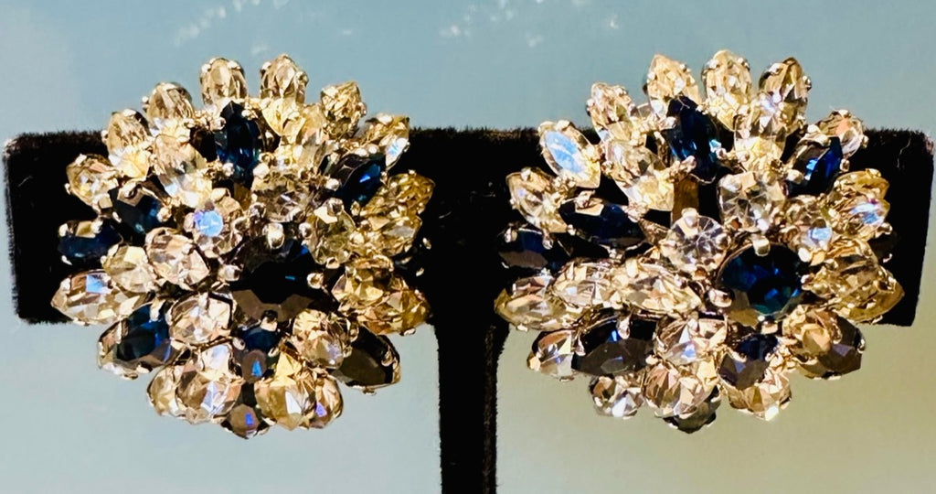 Stunning Pair Of Early 1960s Dior Blue Clear Crystal Earrings