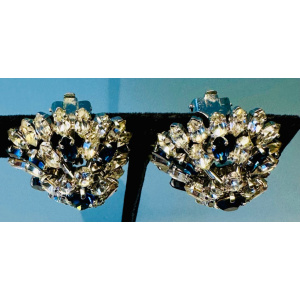 Stunning Pair Of Early 1960s Dior Blue Clear Crystal Earrings