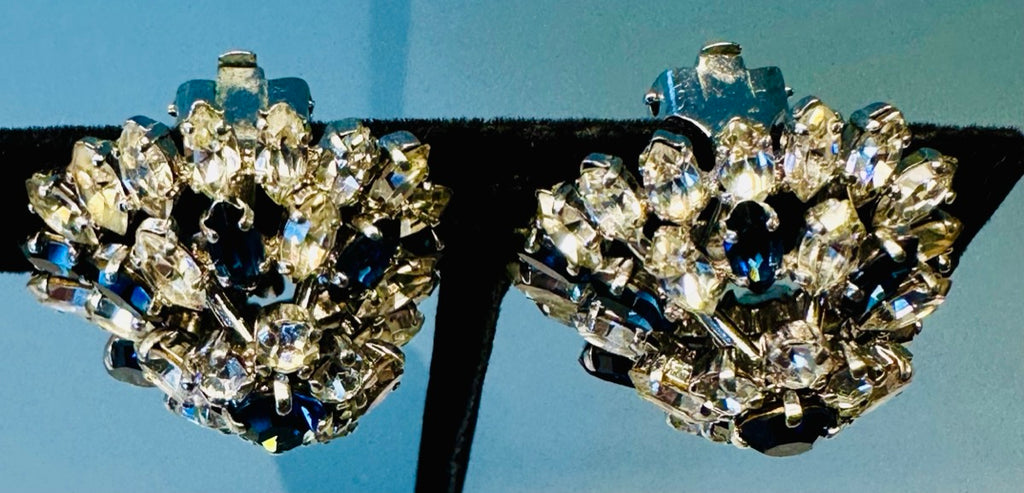 Stunning Pair Of Early 1960s Dior Blue Clear Crystal Earrings