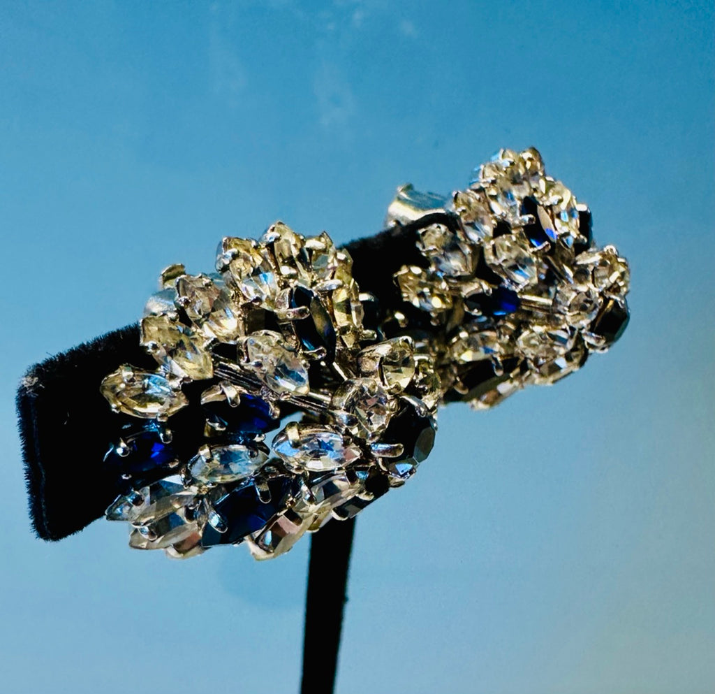 Stunning Pair Of Early 1960s Dior Blue Clear Crystal Earrings