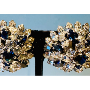 Stunning Pair Of Early 1960s Dior Blue Clear Crystal Earrings