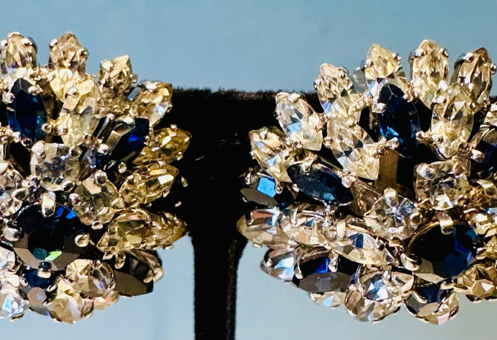 Stunning Pair Of Early 1960s Dior Blue Clear Crystal Earrings